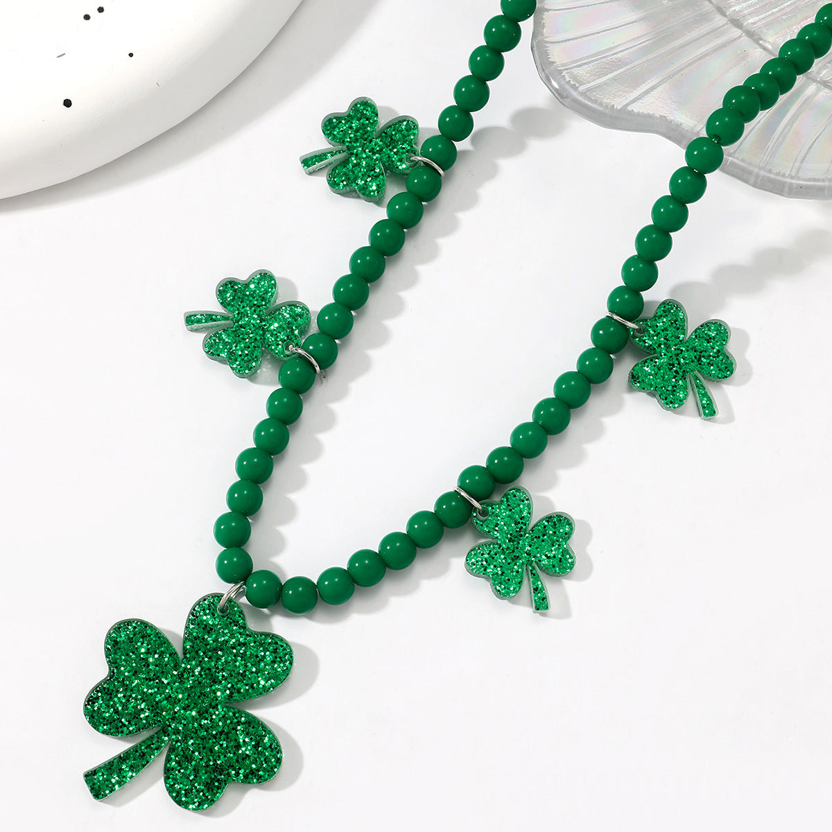 Wholesale St. Patrick's Day Shamrock Acrylic Necklace ACC-NE-GL001