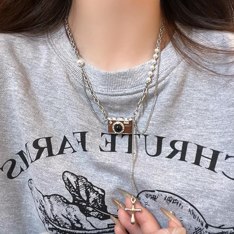 Wholesale Titanium Steel  Vintage Stereo Camera Necklace