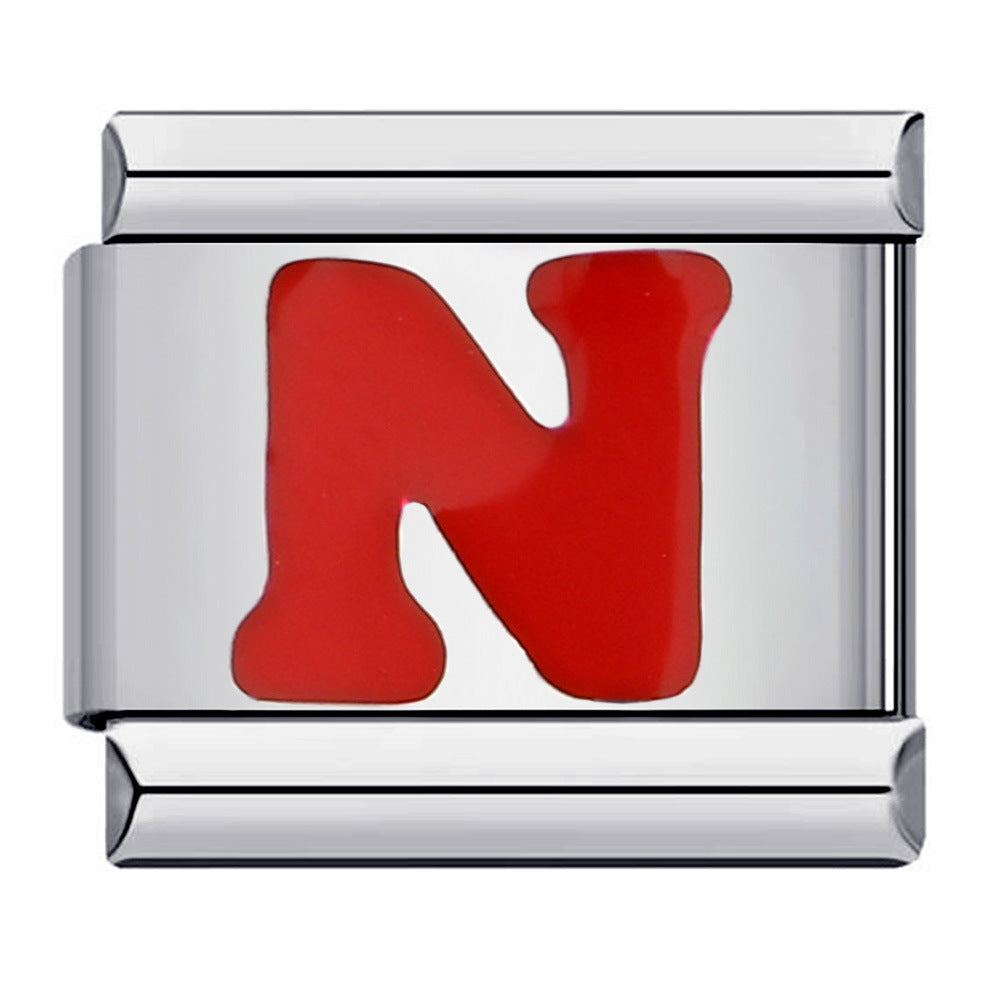 Wholesale  Italian titanium steel Red English letters DIY module bracelet Italian charm bracelet