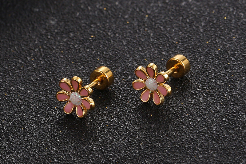 Wholesale Titanium Steel Three-Dimensional Petal Earrings ACC-ES-Yixin012