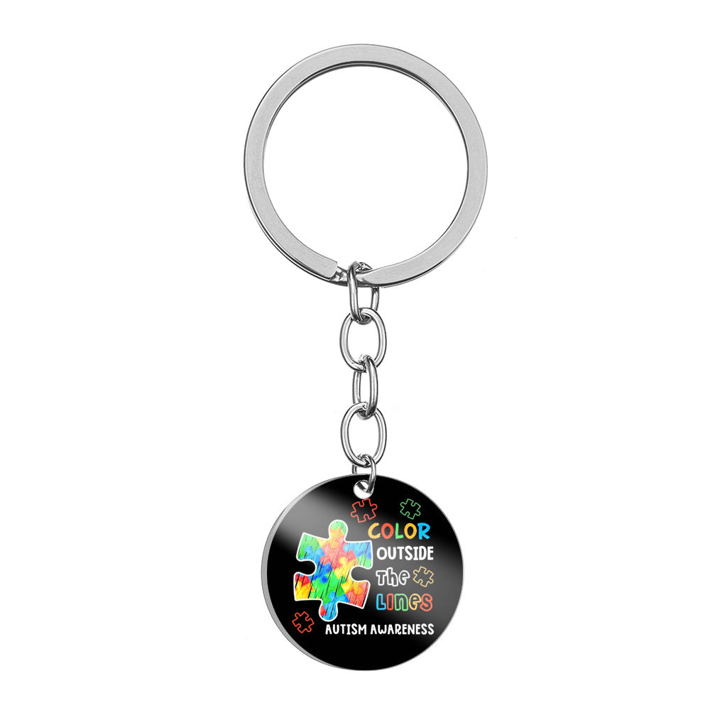Wholesale Autism Color Printed Stainless Steel Keychain ACC-KC-HuanYu004