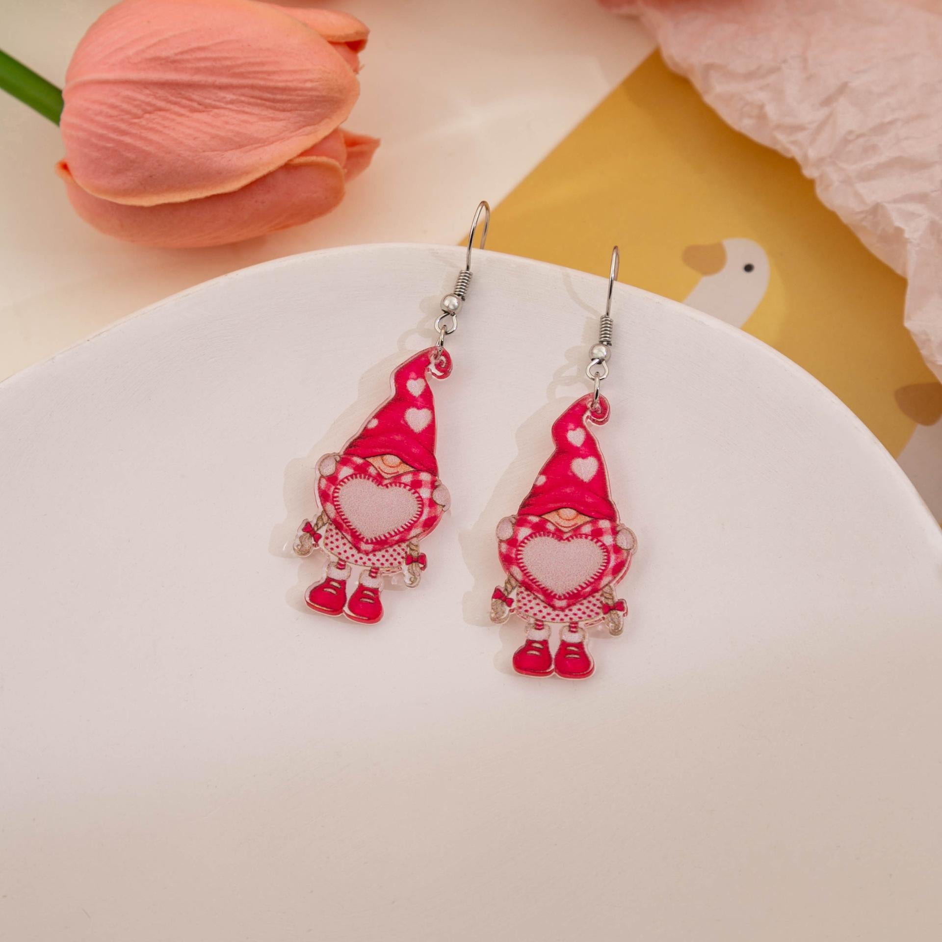 Wholesale Valentine' s Day Acrylic Heart Element Earrings