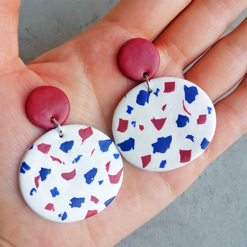 Wholesale  soft pottery earrings love color matching US Independence Day  earrings