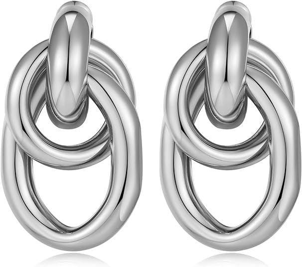 Wholesale real gold knot multi-layer geometric dangling earrings