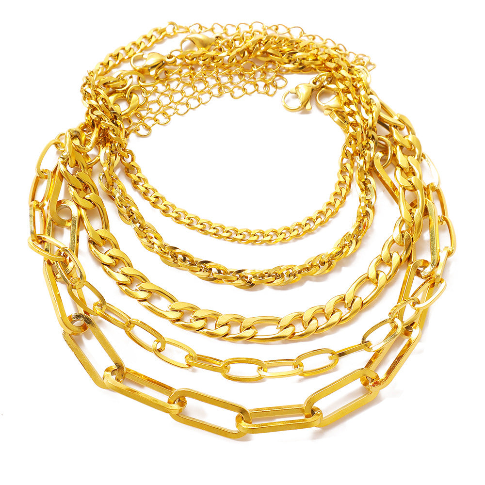 Wholesale Women S Electroplated Stainless Steel Boho Minimalist Chain Bracelet 5 Piece Set Layered Geometric Jewelry For Everyday Wear Party Gift