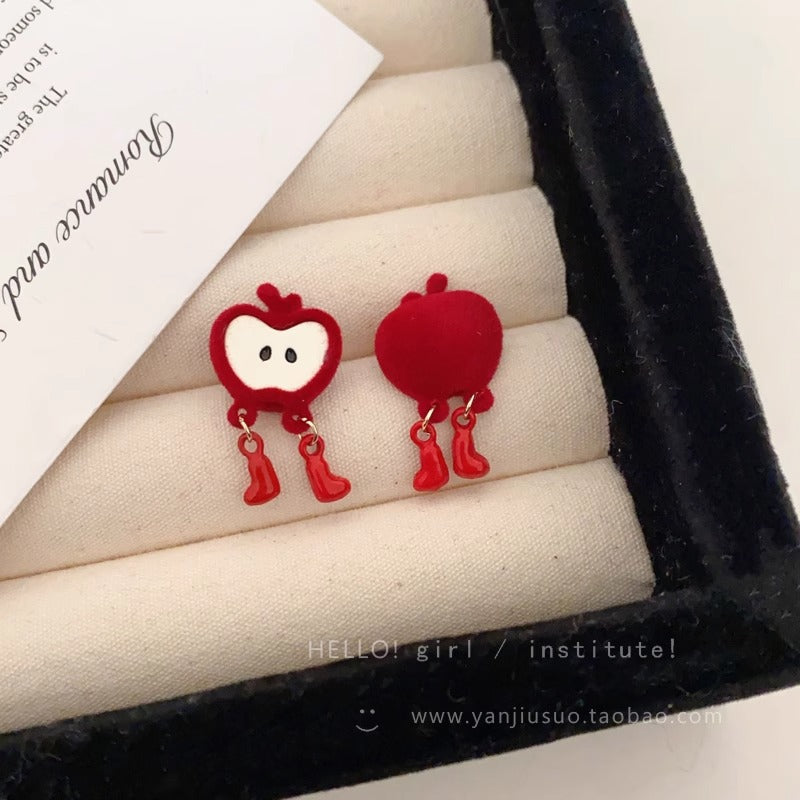 Wholesale flocked red apple funny earrings