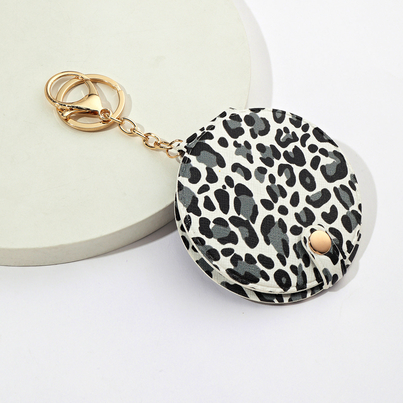 Wholesale Leopard Print Makeup Mirror PU Leather Keychain Pendants ACC-KC-XTZ014