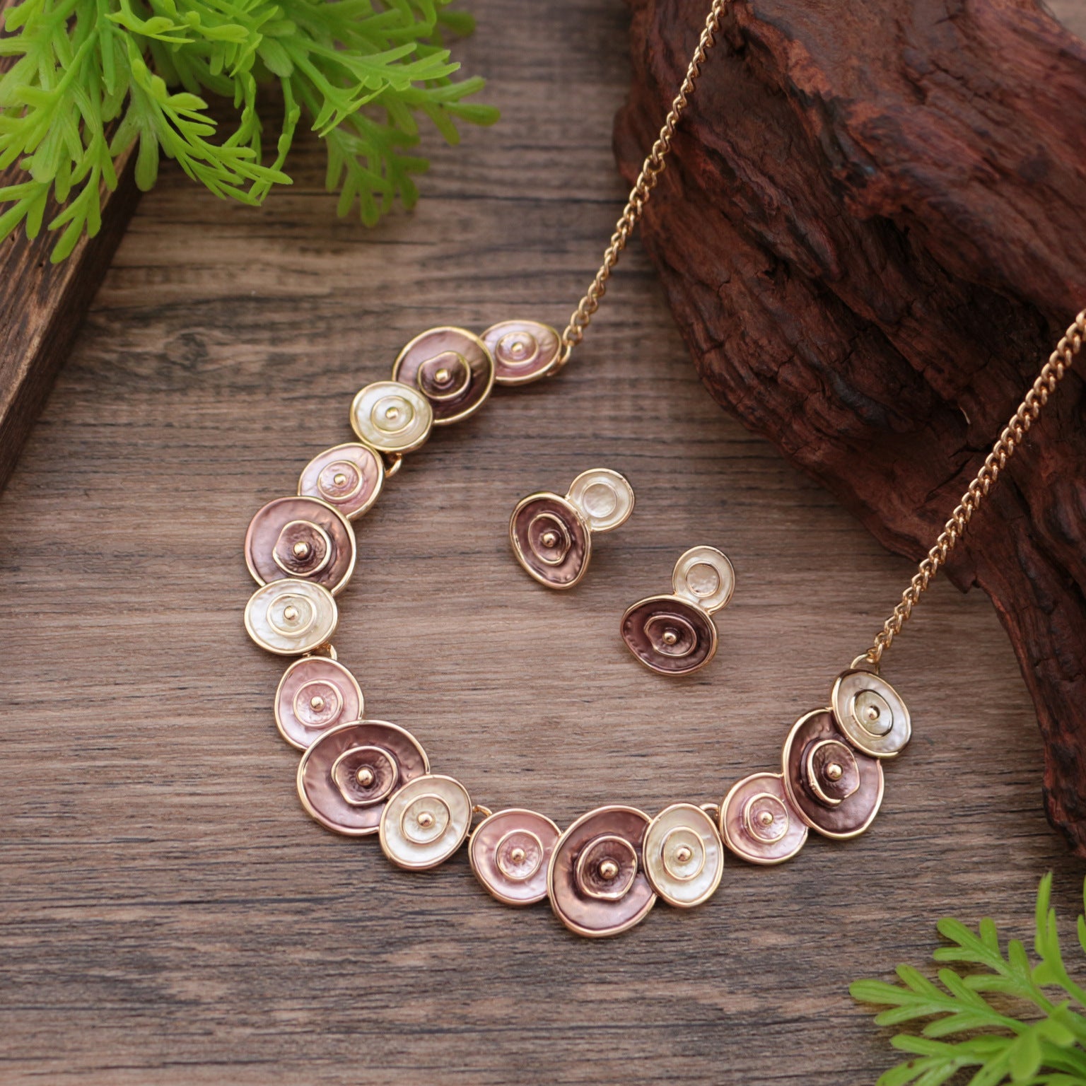 Wholesale  Enamel Round Flower Stud Earrings Necklace suit