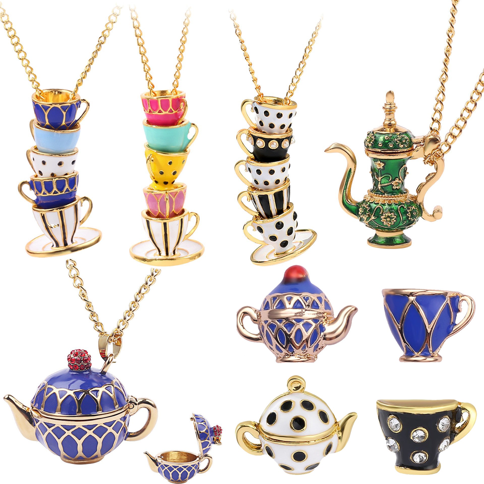 Wholesale  Painted Tea Cup Earrings Long Necklace Sweater Chain Accessories