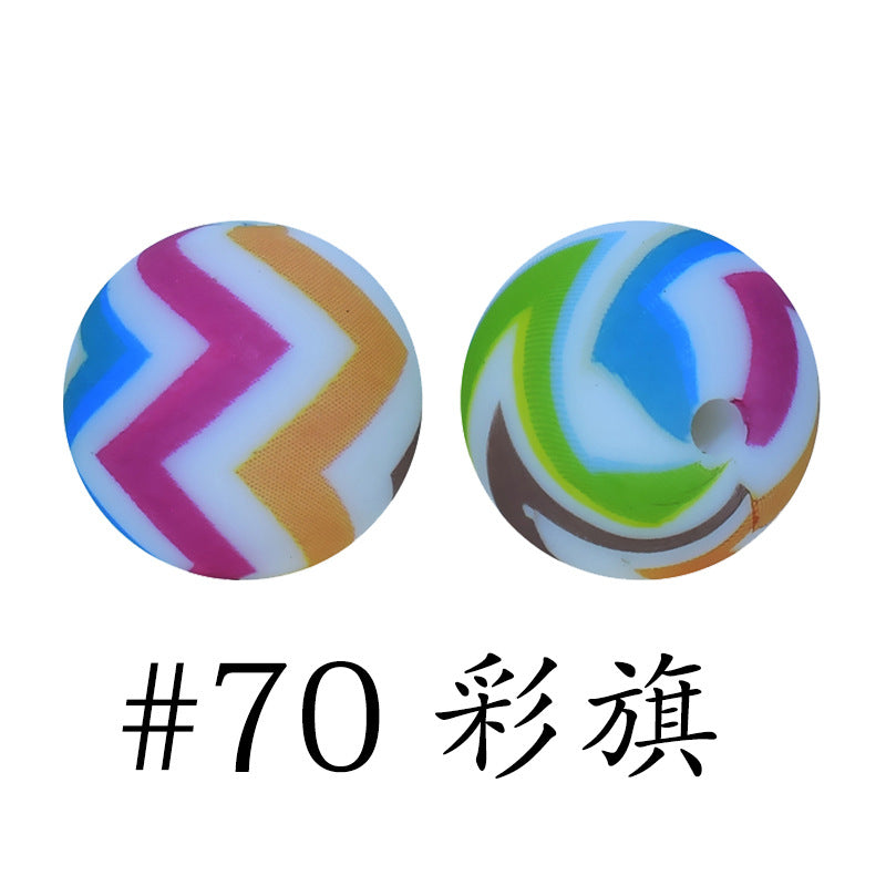 Wholesale 50pcs 15mm Western Style Leopard Skull Color Aztec Printed Silicone Balls Beads ACC-BDS-HeSheng009