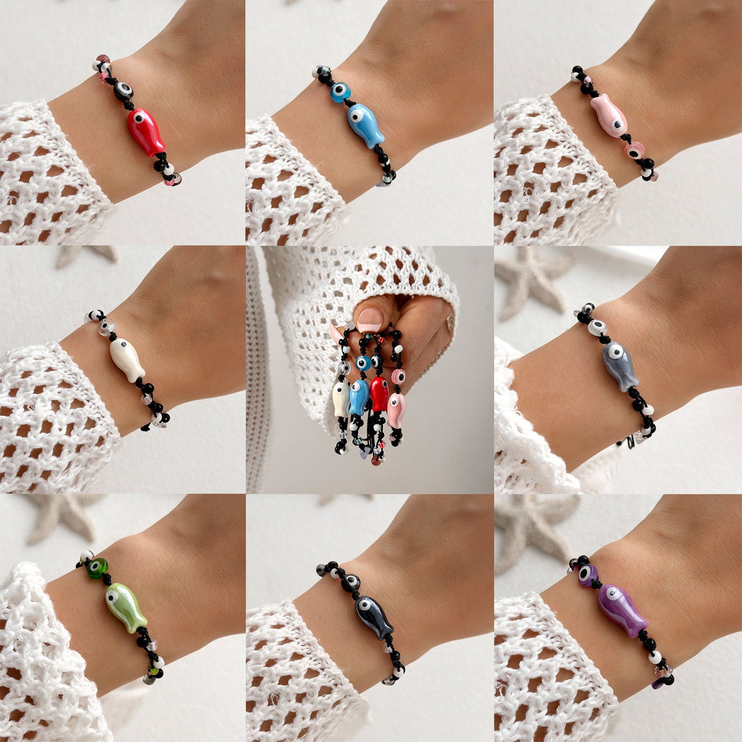 Wholesale Cartoon Ceramic Fish Eyes Gravel Rice Beads Braided Bracelet