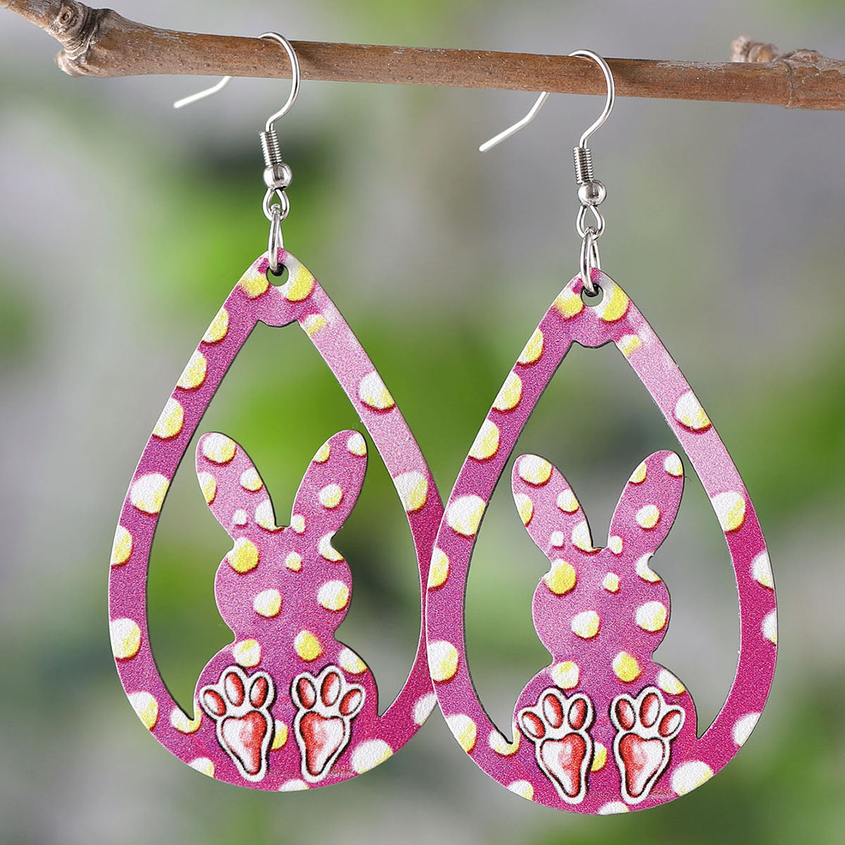 Wholesale Easter Egg Basket Hollow Water Drop Wooden Double Sided Earrings