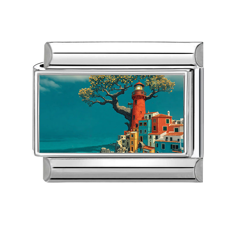 Wholesale Italian Style Landscape DIY Bracelet Charms Stainless Steel Jewelry Making Accessory