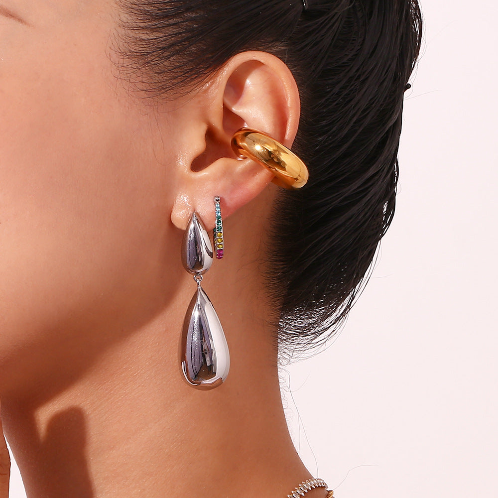 Wholesale Vintage Glossy Water Drop Earrings Stainless Steel 18K Gold Plated ACC-ES-Mengj001