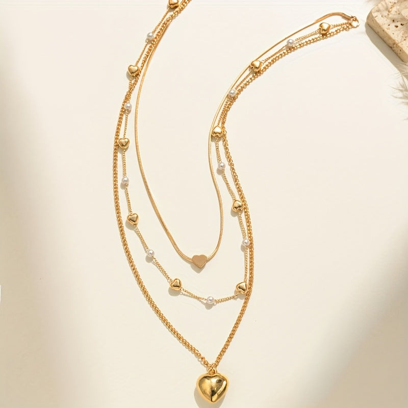 Wholesale Heart Chain Pearl Necklace Layering Jewelry Trendy Fashion Accessory Gift