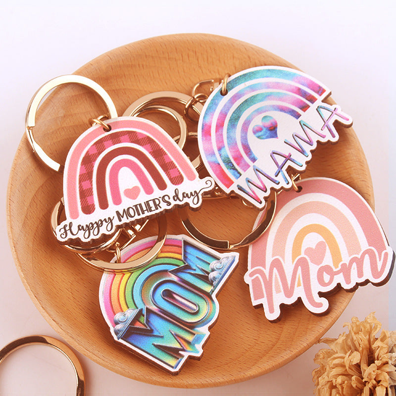 Wholesale cartoon Western rainbow MAMA wooden small pendant cute creative keychains