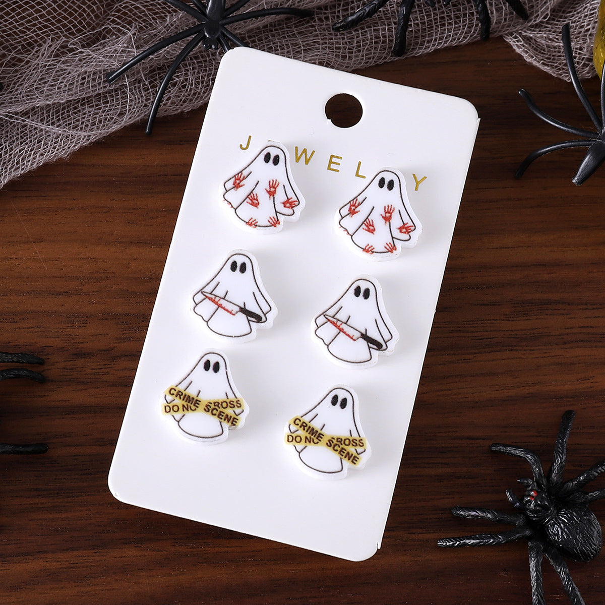 Wholesale Halloween Cute Colorful Flowers Ghost Gothic Acrylic Earring Set ACC-ES-ChuLian067