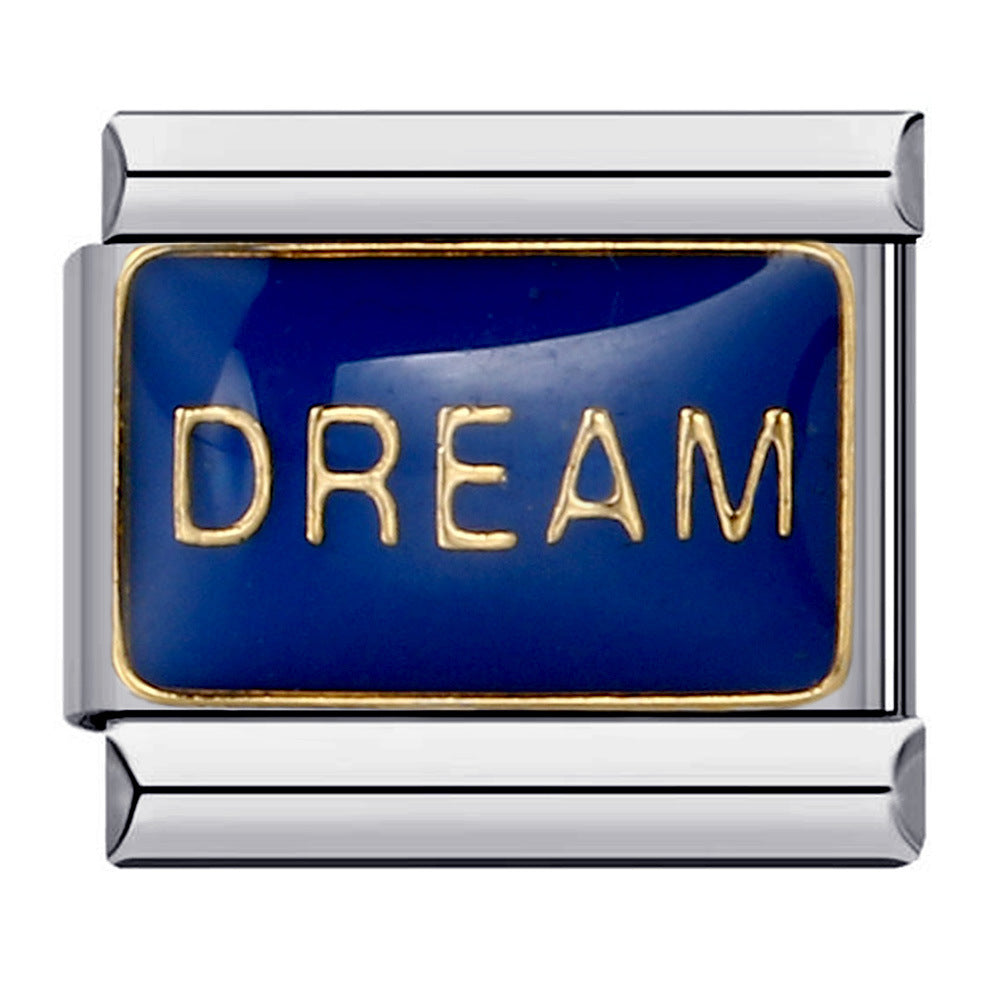 Modello di saldatura in acciaio al titanio all'ingrosso Bracciale con modulo italiano Charms a goccia d'olio placcato oro