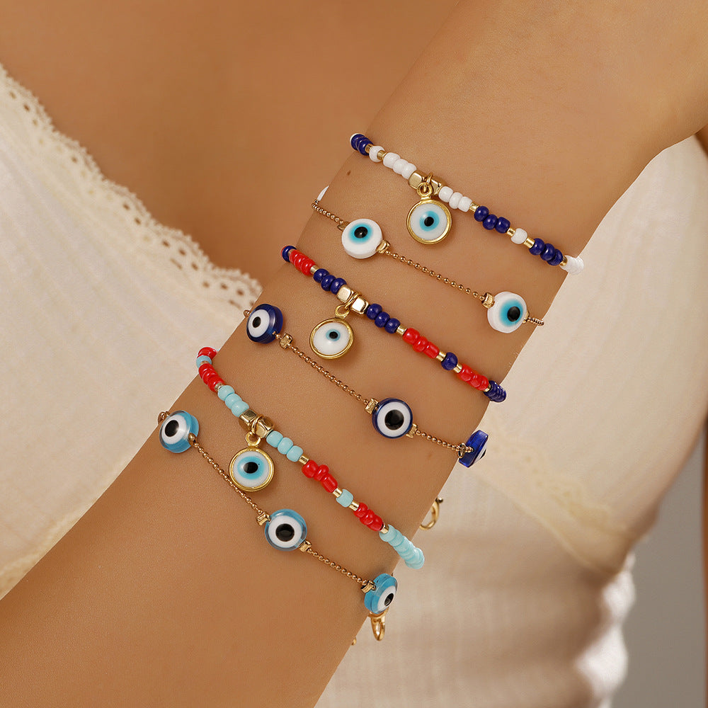 Wholesale Bohemian Beaded Bracelet Set,  Geometric Alloy Glass Beads,  Trendy Charm Bracelets for Women,  Jewelry Accessory