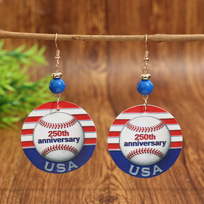 Wholesale Leather American Anniversary 250th Anniversary Baseball Commemorative Earrings