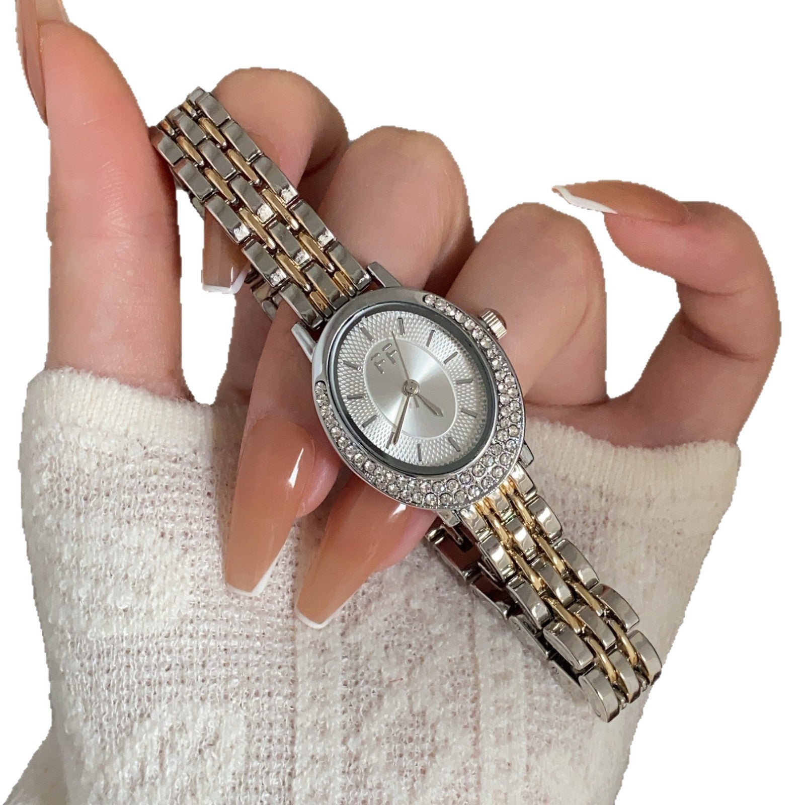 Wholesale Women S Crystal Embellished Oval Dial Quartz Watch Two Tone Gold Steel Band Chic Fashion Accessory For Everyday Wear Or Gift