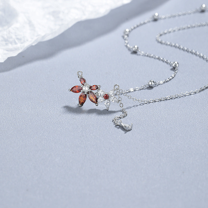 Wholesale 925 Sterling Silver Maple Leaf Necklace with Zircon