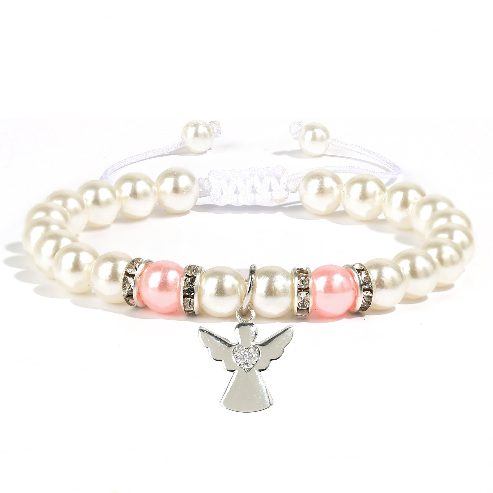 Wholesale Stainless Steel Pendant Pink Beads Diamond Ball Woven Bracelet