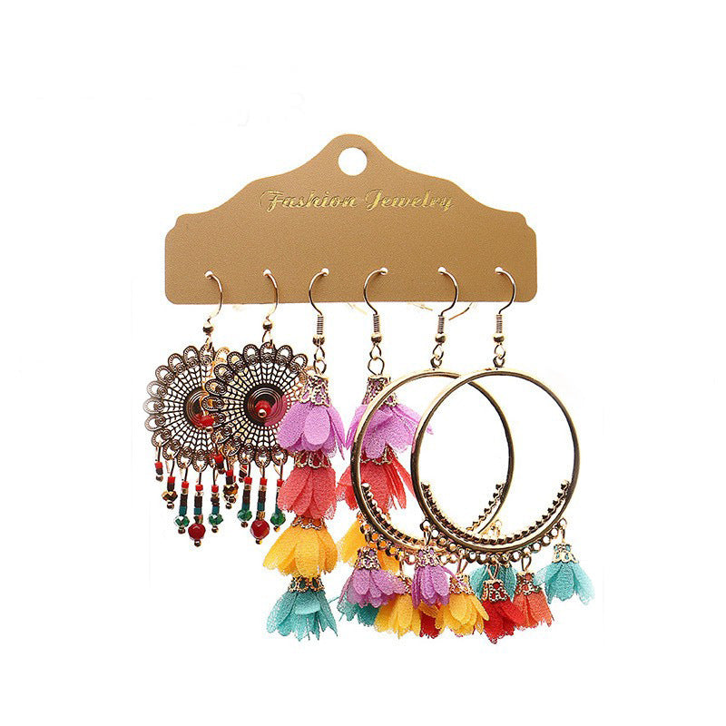 Wholesale Alloy Electroplated Bohemian Floral Earrings Set Women' s Fashion Accessory Gift