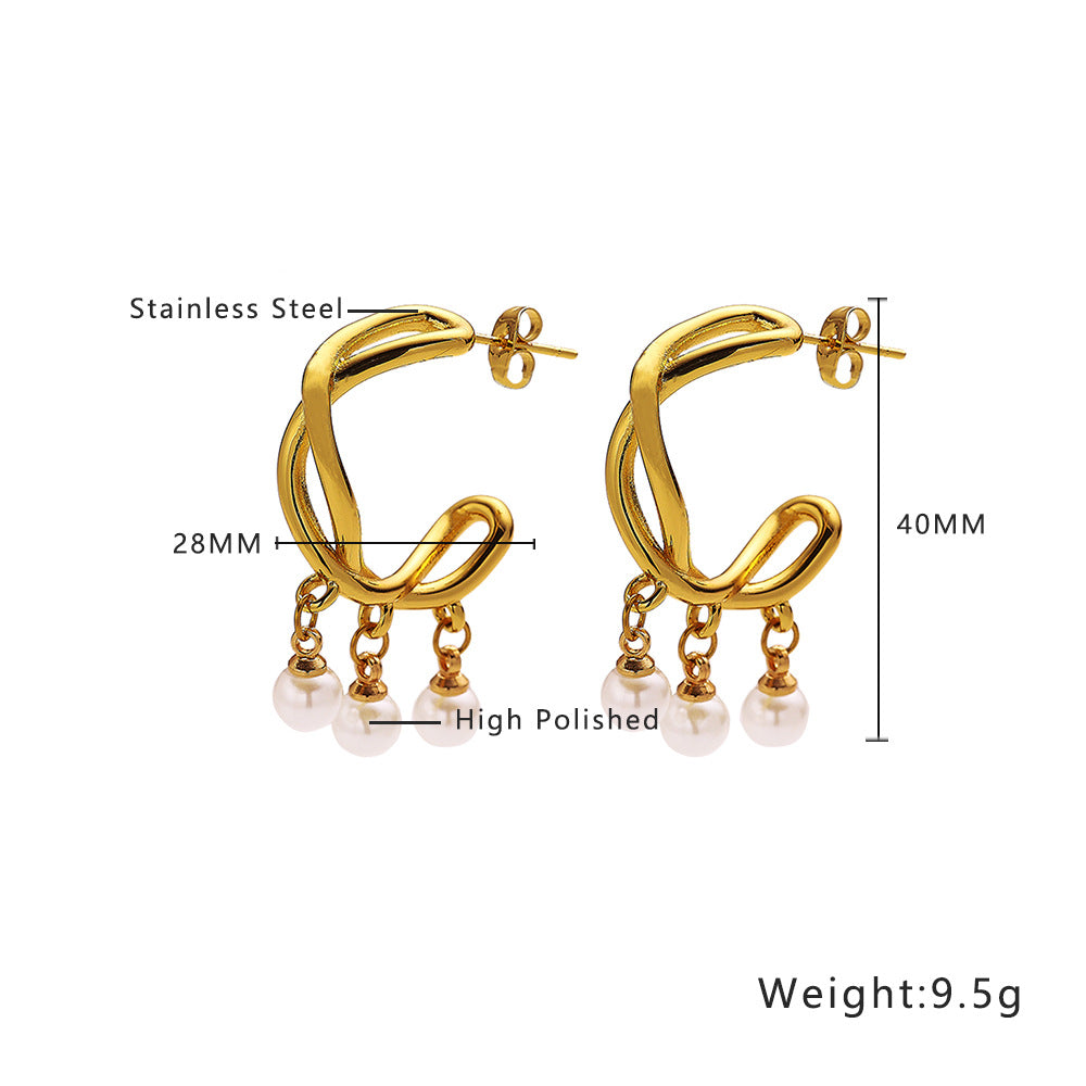 Wholesale Jewelry Love Bow Pearl Titanium Steel Earrings ACCVIP-ES-DaLang002