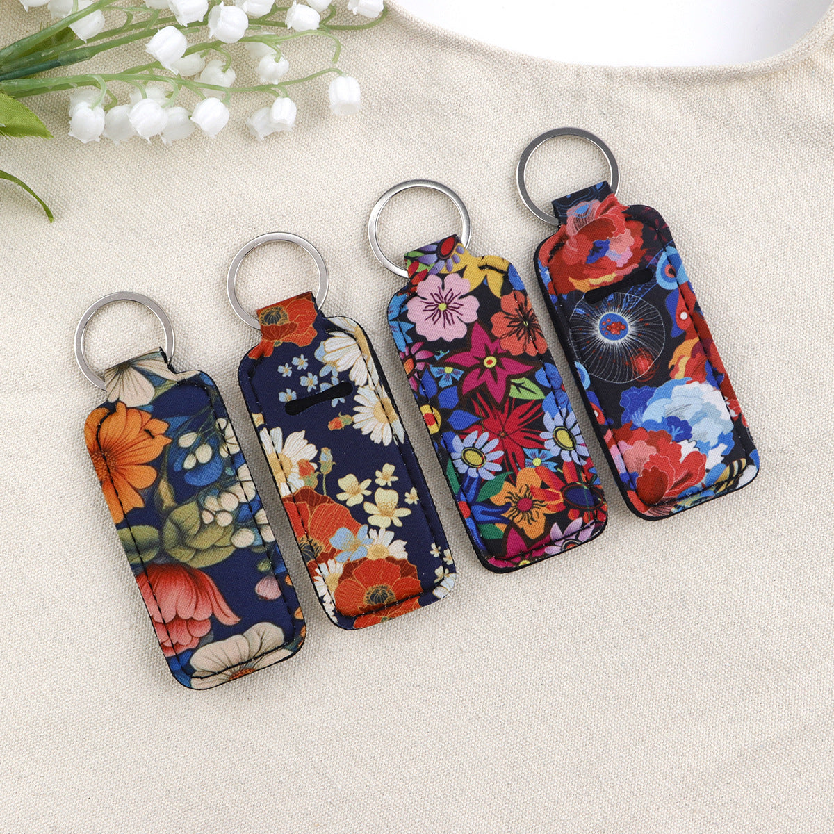 Wholesale 6pcs Flower Lipstick Case Keychain