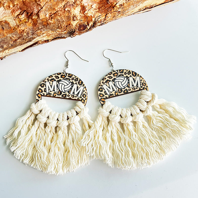 Wholesale Mother's Day bohemian woven tassel sports mom ball casual earrings