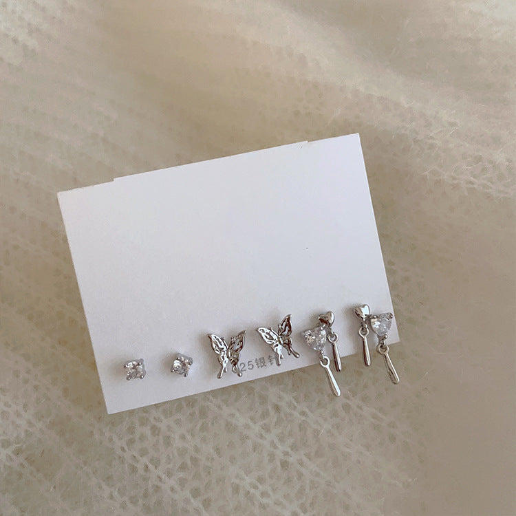 Wholesale  zircon lovely butterfly stud earrings suit