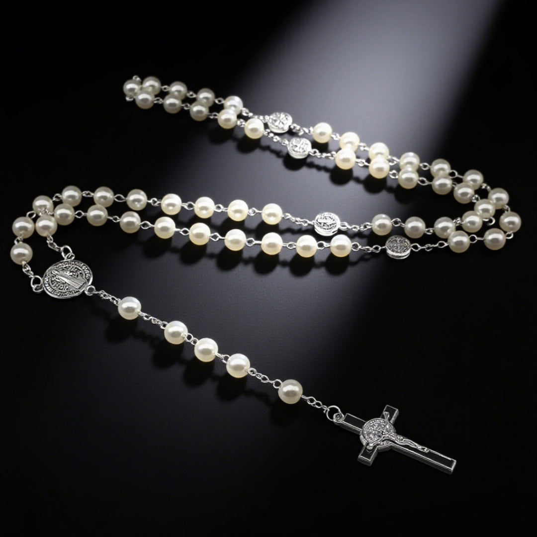 Wholesale Retro Personalized Pearl Beaded Cross Long Necklace