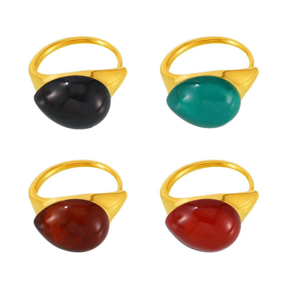 Wholesale  multi-color water drop resin opening adjustable stainless steel ring