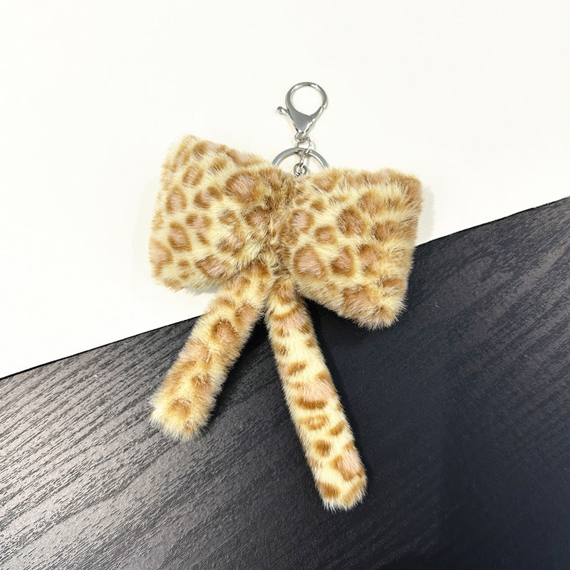 Wholesale Plush Bow Keychain Leopard Print Korean Cute Bag Charm Boutique Resale