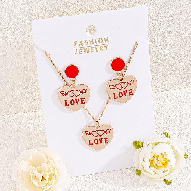 Wholesale Gold Heart Earrings Necklace Set