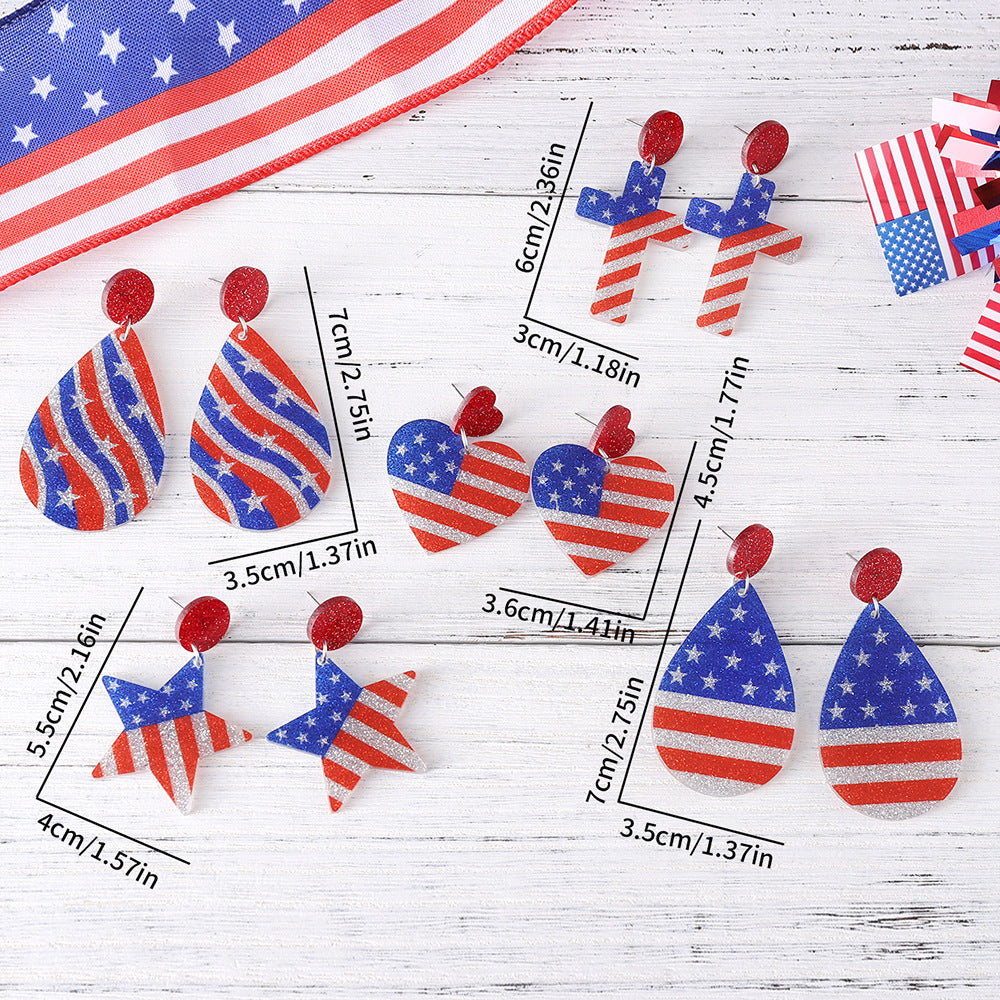 Wholesale Independence Day American flag heart star pendant earrings