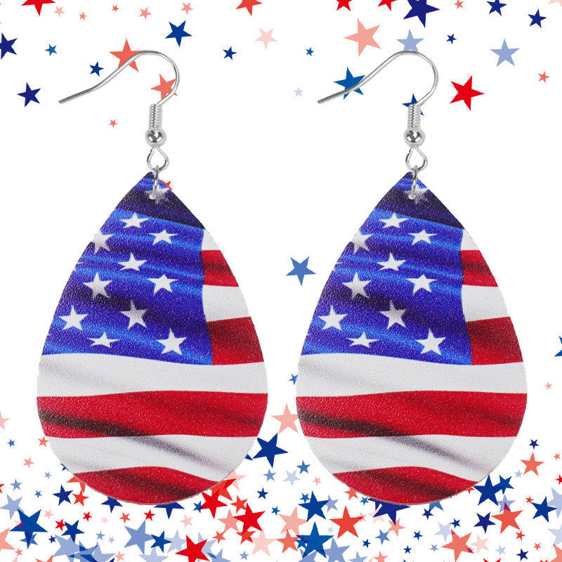 Wholesale  Independence Day Flag Color Matching Ladies Leather Earrings