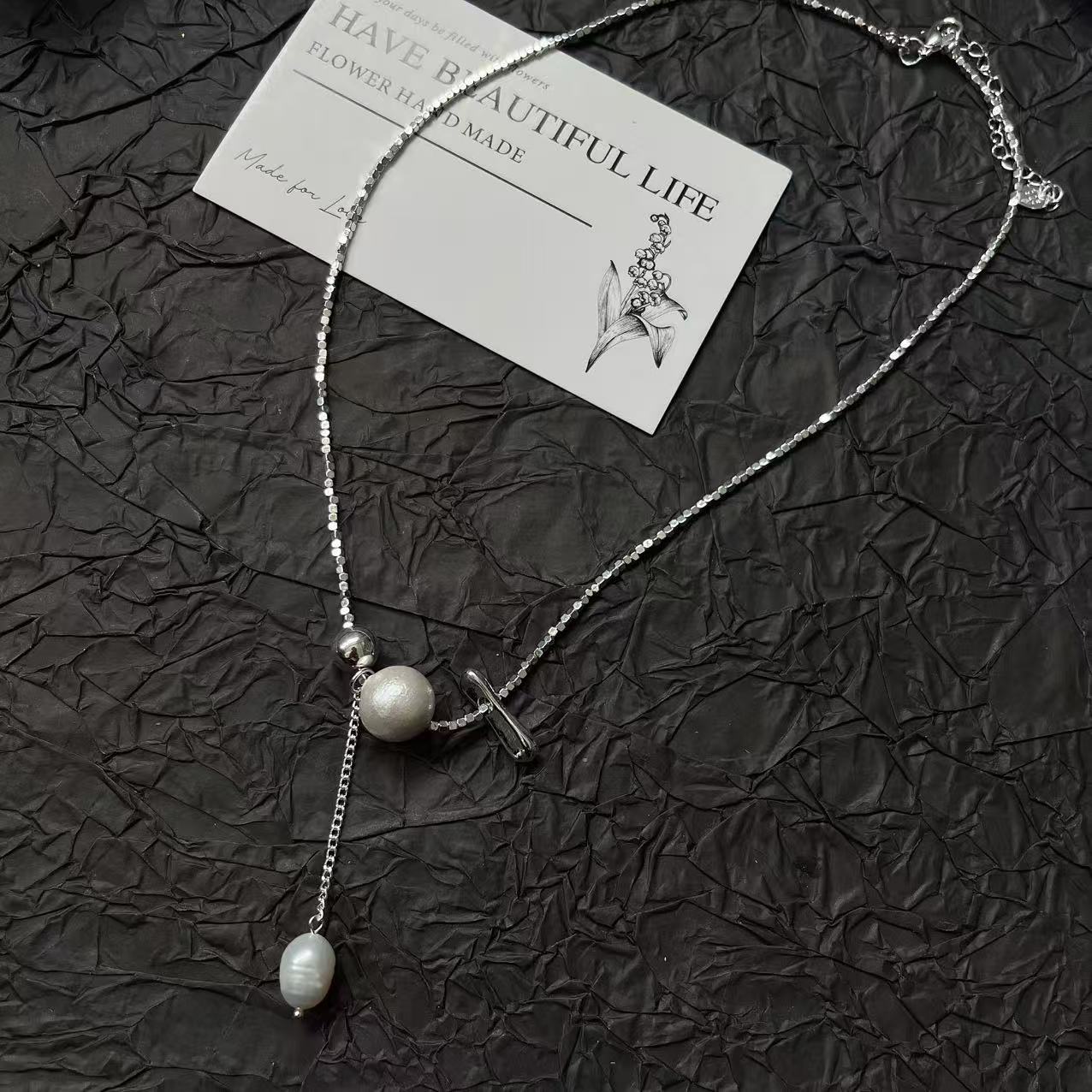 Wholesale Pearl tassel silver necklace