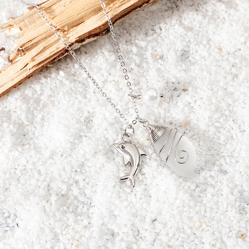 Wholesale Beautiful Colorful Sea Glass Pendant Necklace Sweater Chain Long Necklace ACC-NE-XLH002