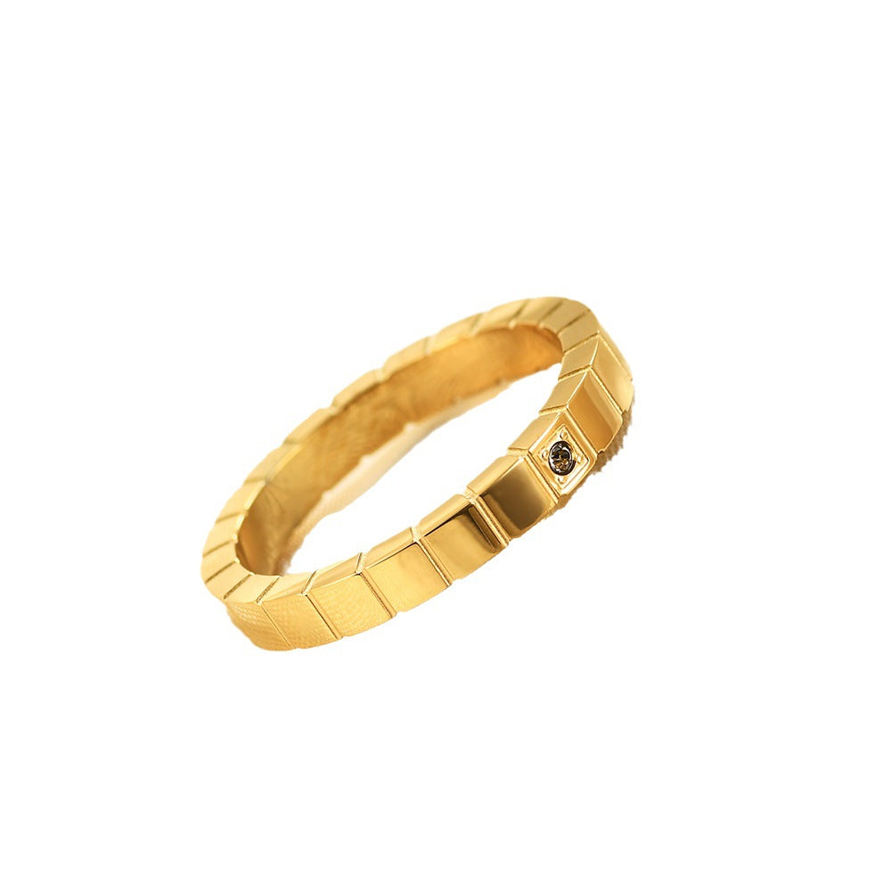 Wholesale 3MM diamond-set square symmetrical stainless steel ring