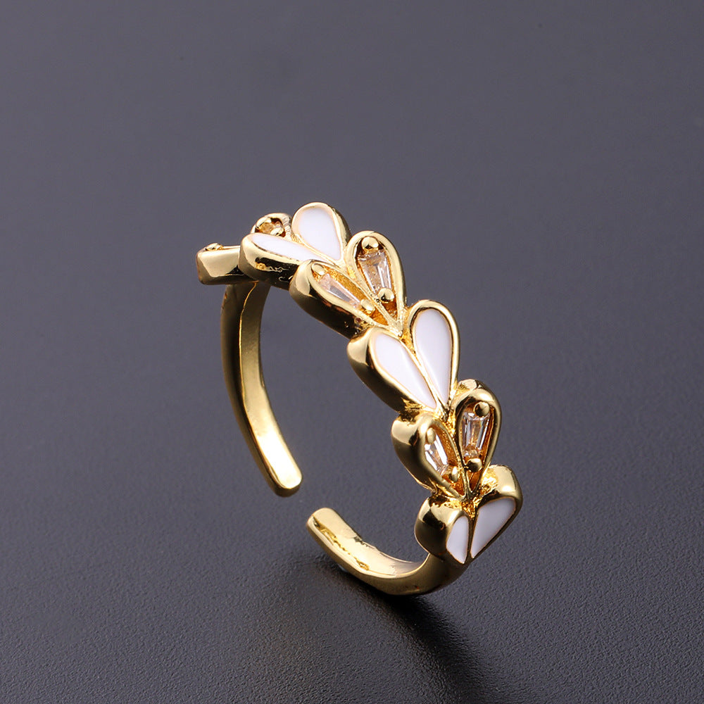 Wholesale European Fashion Sparkling Gold Plated Copper Zircon Open Ring Geometric Chic Jewelry Accessory Gift