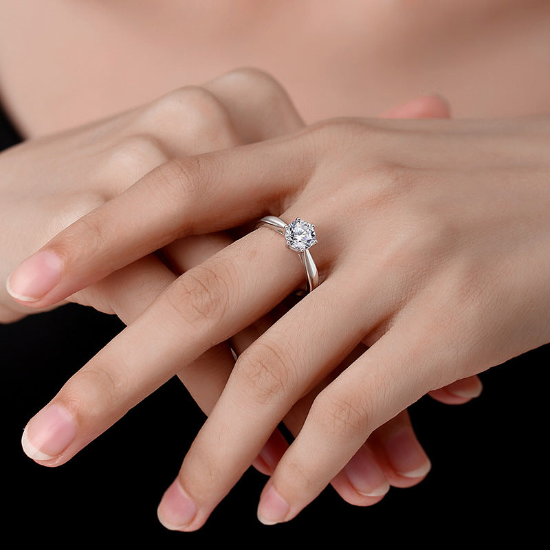 Wholesale platinum-plated S925 silver moissanite six-claw twisted moissanite ring