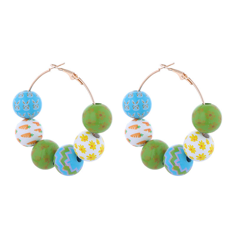 Wholesale Easter Bunny Carrot Egg Flower Basket Wooden Beaded Large Earrings