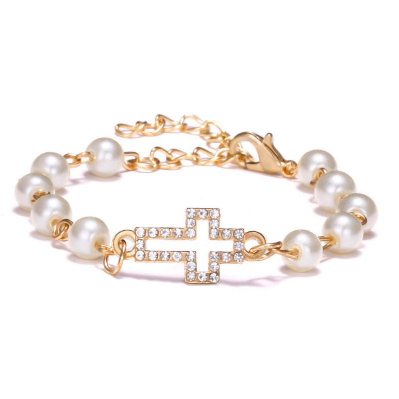 Wholesale  8-character Round Hollow Rhinestone Pearl Bracelet