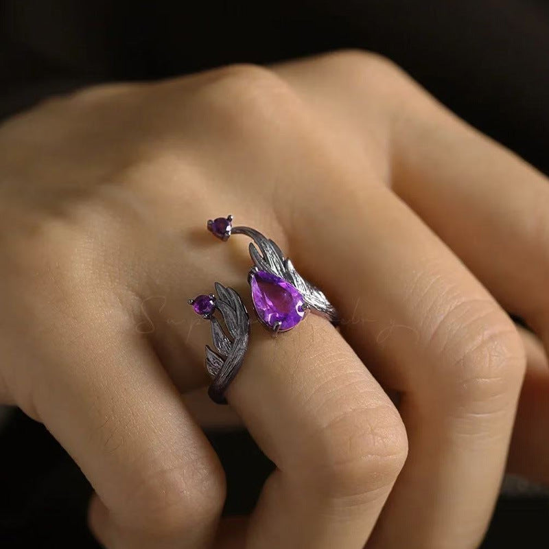 Wholesale Electroplated Zinc Alloy Purple Open Ring Dark Vintage Gothic Women S Everyday Wear
