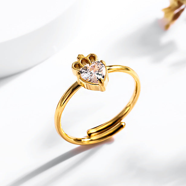 Wholesale 2PCS Titanium steel heart-shaped zircon ring