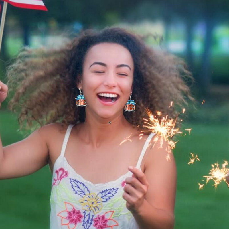 Wholesale  USA Independence Day Earrings Flag Butterfly Cow Finger Smiley Eagle Pendant Jewelry