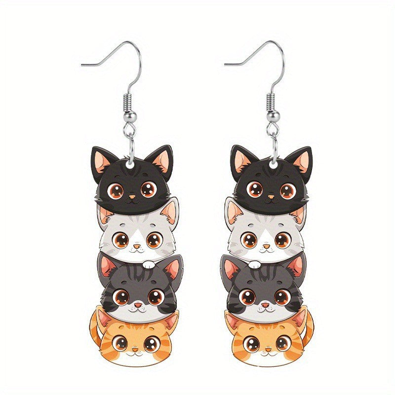 Wholesale Cartoon Animal Four Kittens Acrylic Earrings