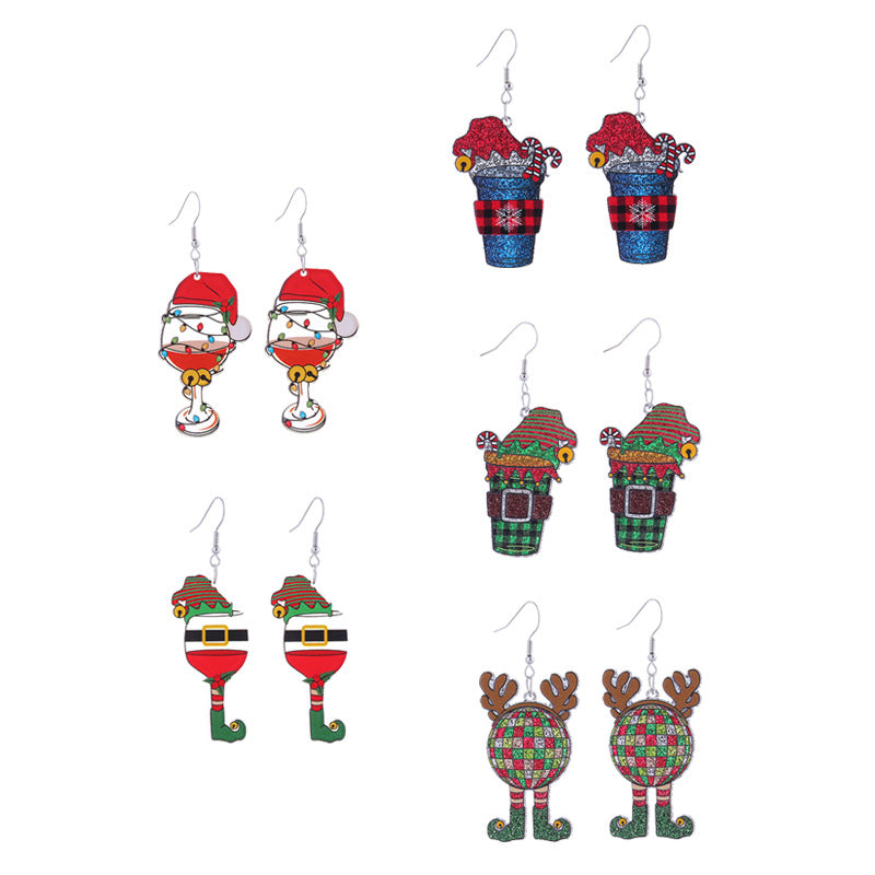 Wholesale Christmas Colorful Acrylic Elk Wine Glass Puppy Earrings ACC-ES-CT036